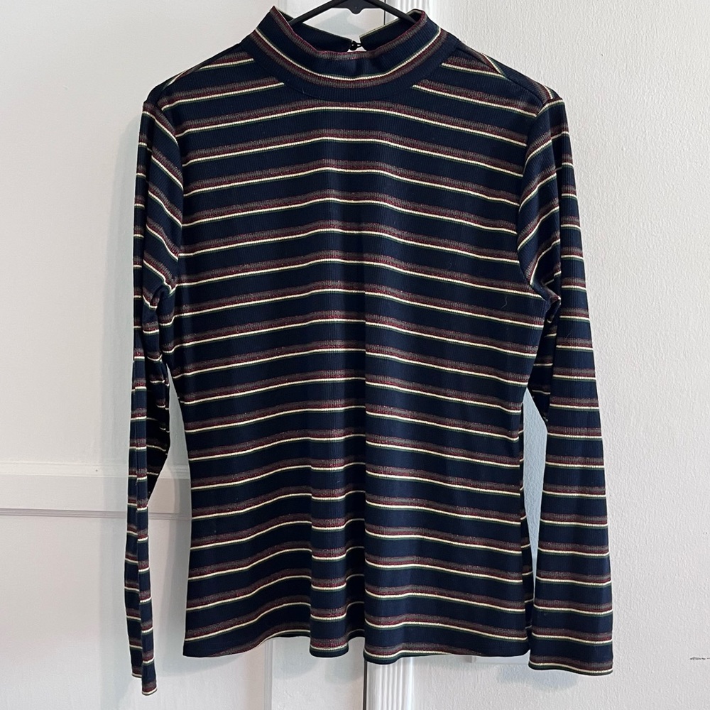 Striped Mock Neck Long Sleeve Shirt